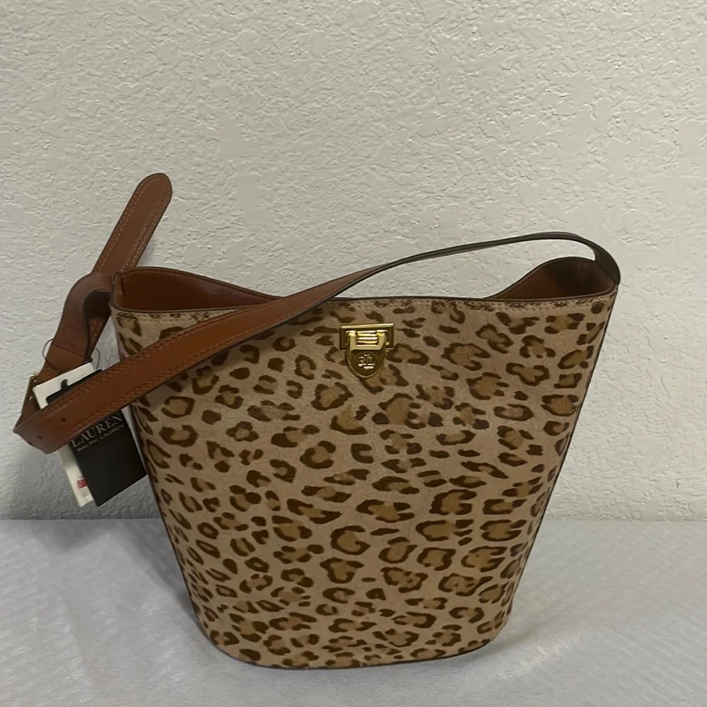 Lauren Ralph Lauren Calf Hair Medium Harlow Bucket Bag - Picture 8 of 8